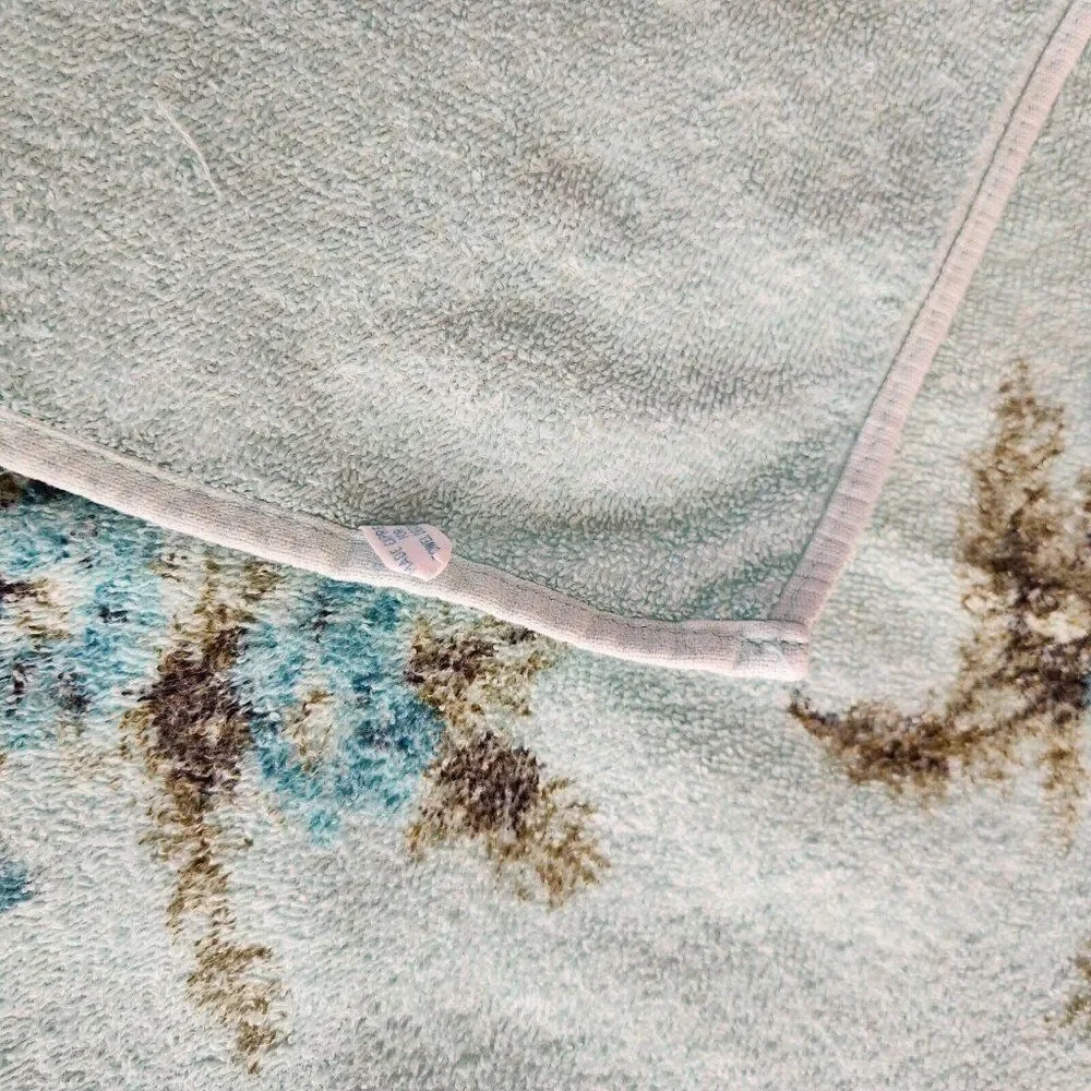 Vintage 70s Cannon Bath Towel Teal Blue Green Floral Hollywood Regency